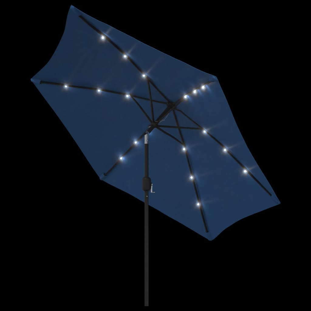 vidaXL Garden Parasol with LED Lights and Steel Pole 300 cm Azure