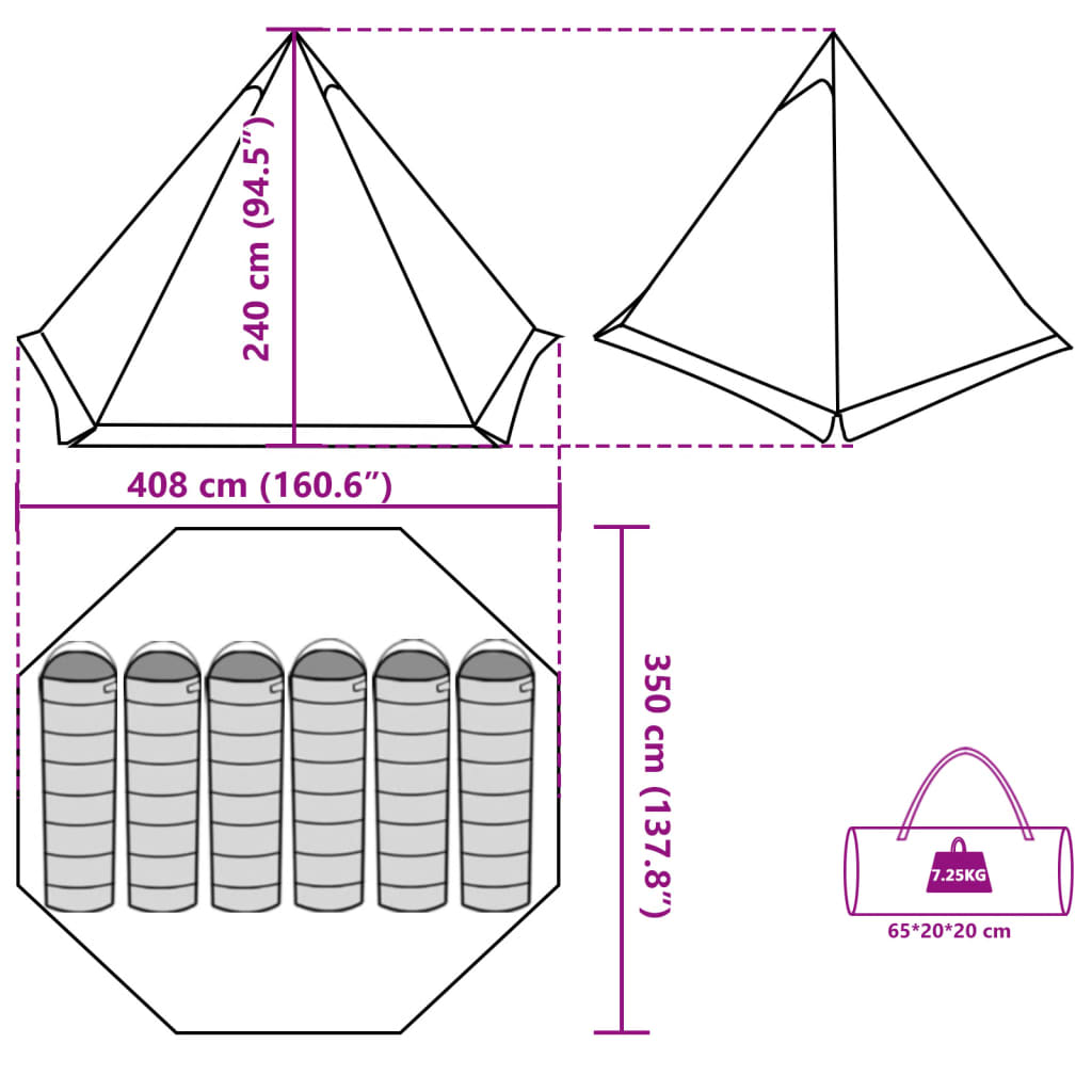 vidaXL Family Tent Tipi 6-Person Grey Waterproof