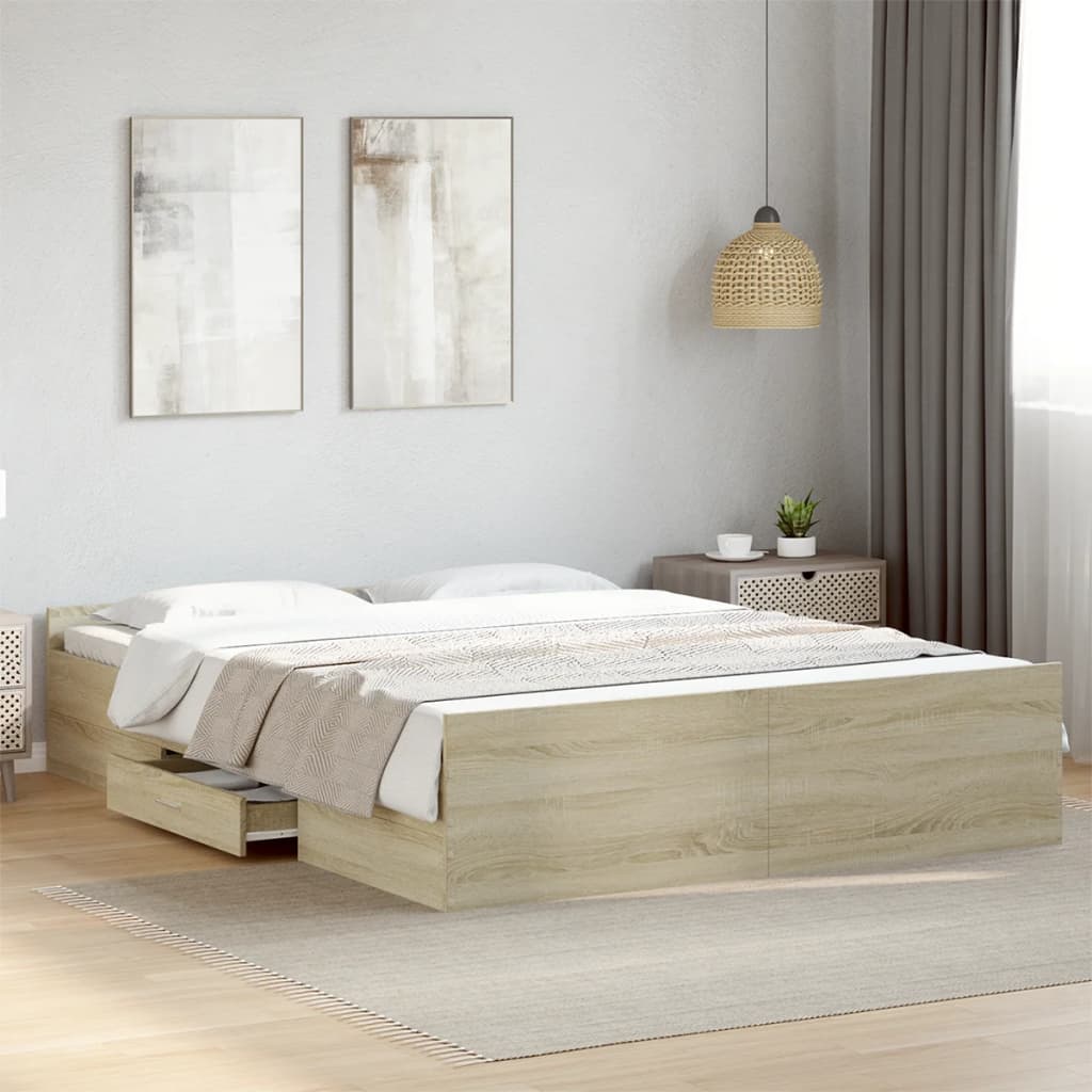 vidaXL Bed Frame with Drawers without Mattress Sonoma Oak 140x200 cm