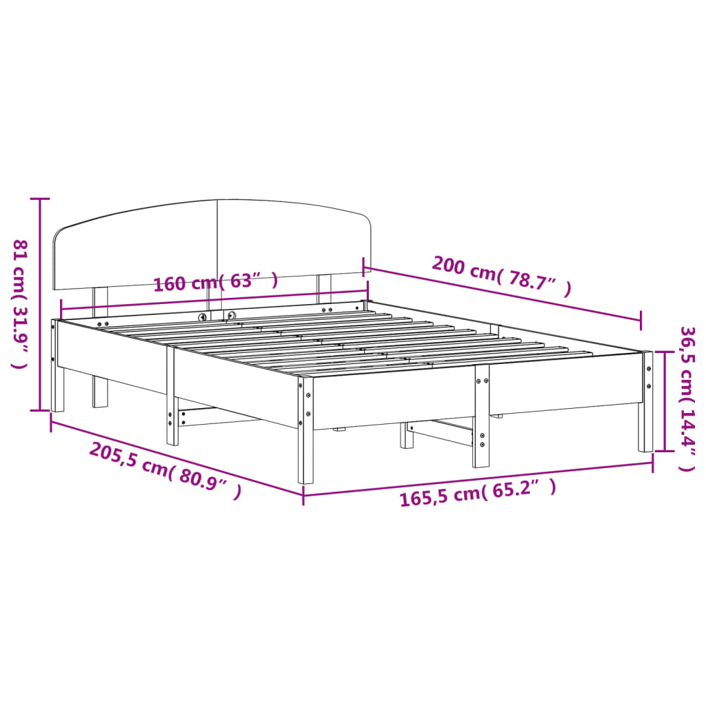 vidaXL Bed Frame without Mattress White 160x200 cm Solid Wood Pine