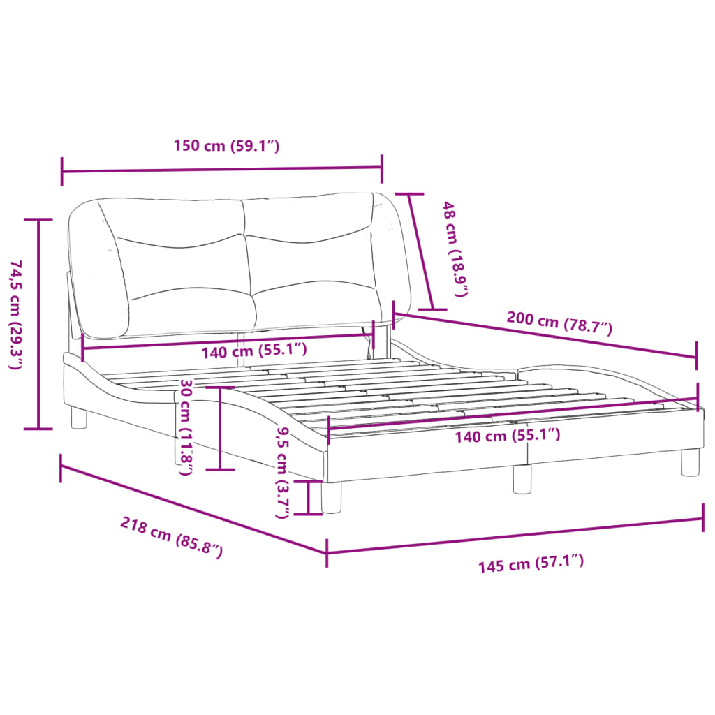 vidaXL Bed Frame with LED without Mattress Black and White 140x200 cm