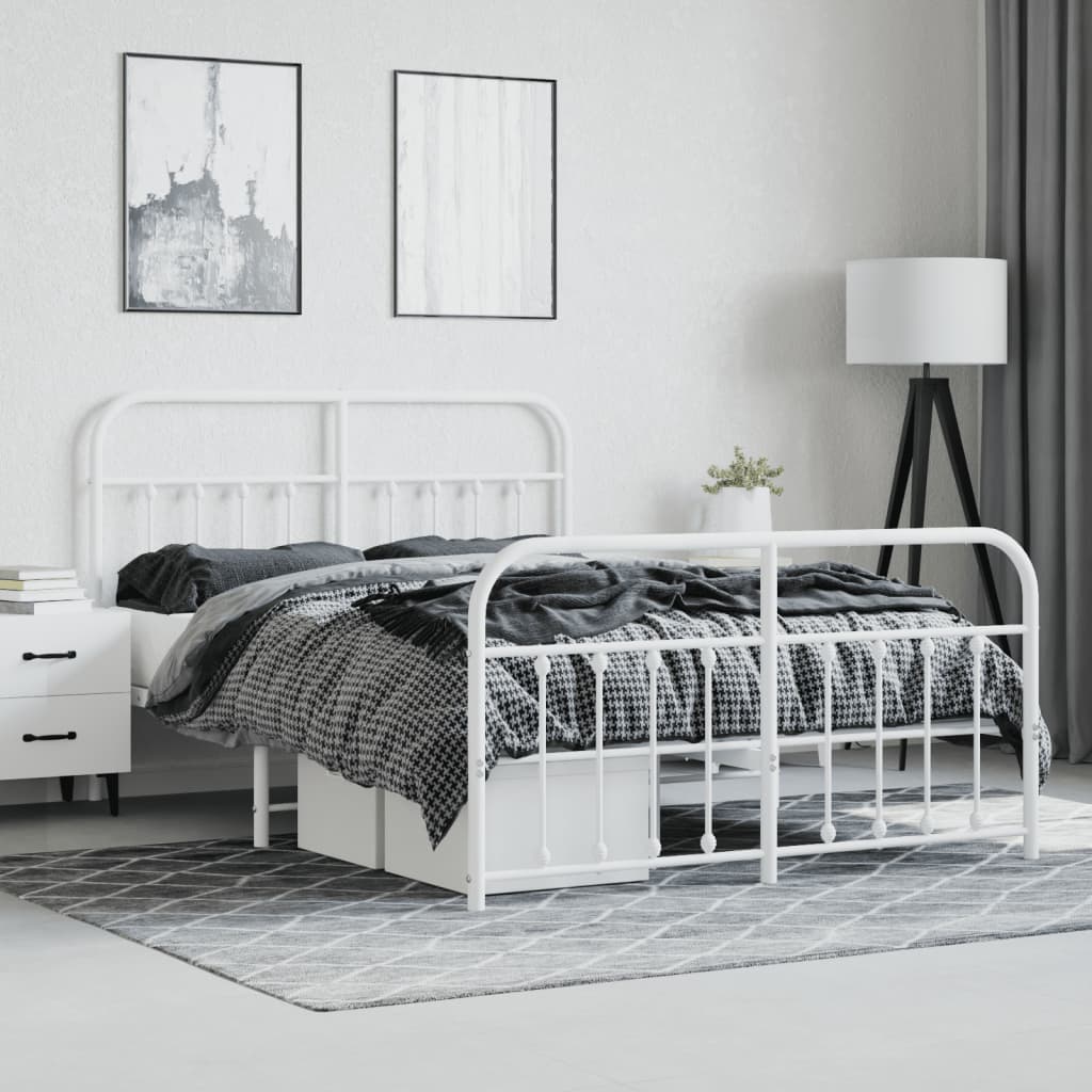 vidaXL Metal Bed Frame without Mattress with Footboard White 150x200 cm King Size