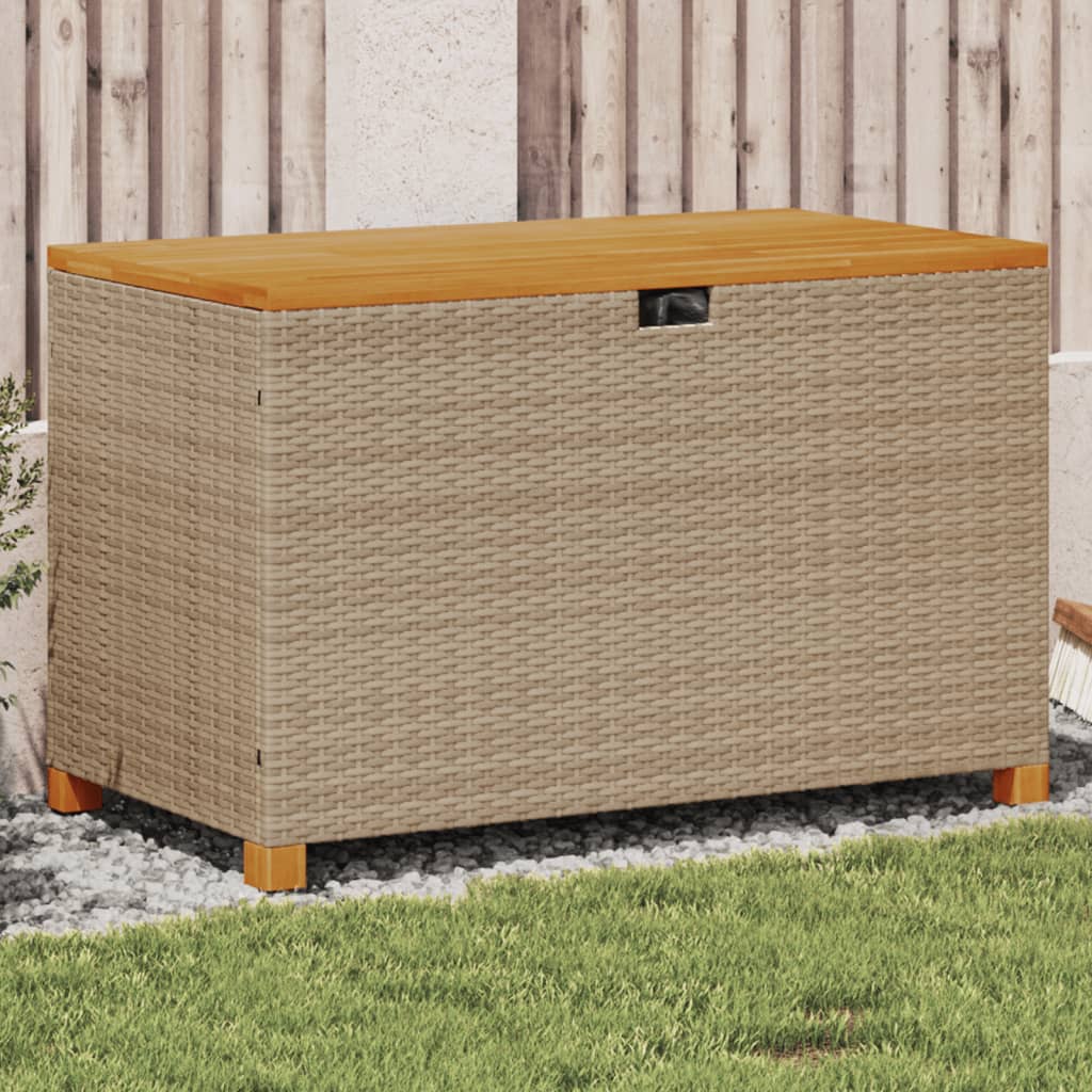 vidaXL Garden Storage Box Beige 110x55x63 cm Poly Rattan Acacia Wood