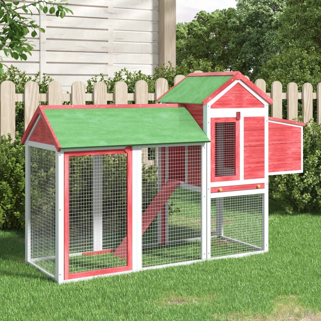 vidaXL Chicken Coop Red 193x65x117 cm Solid Wood Pine