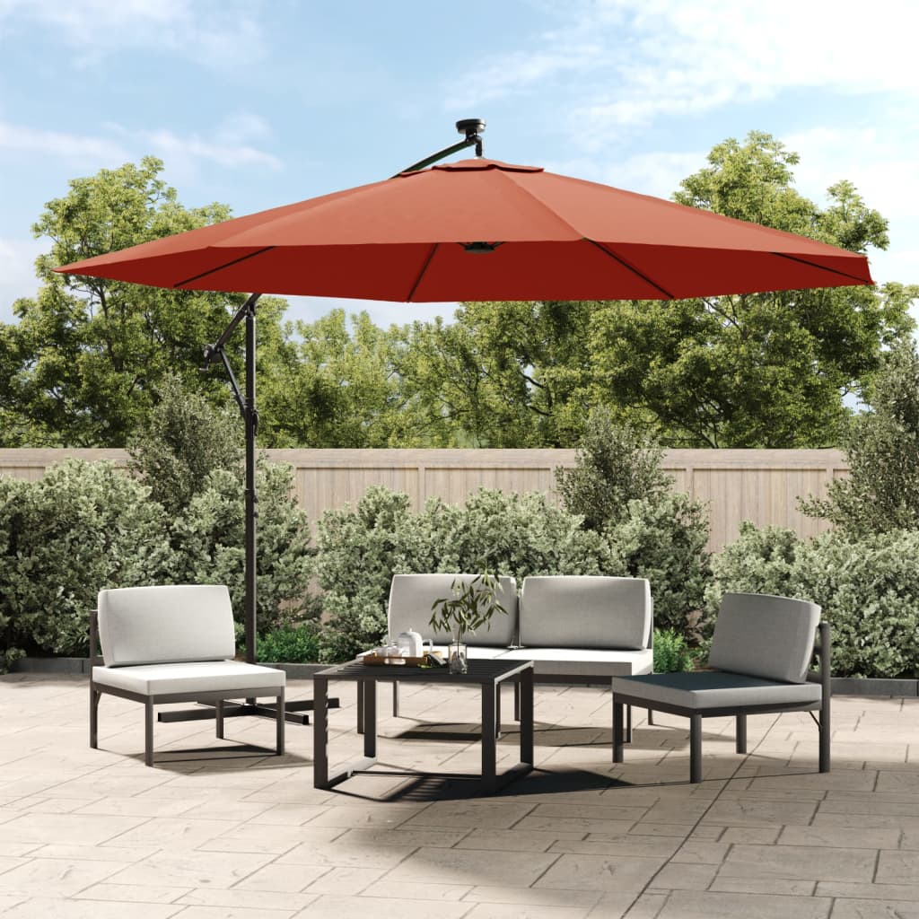 vidaXL Cantilever Garden Parasol with LED Lights Terracotta 350 cm