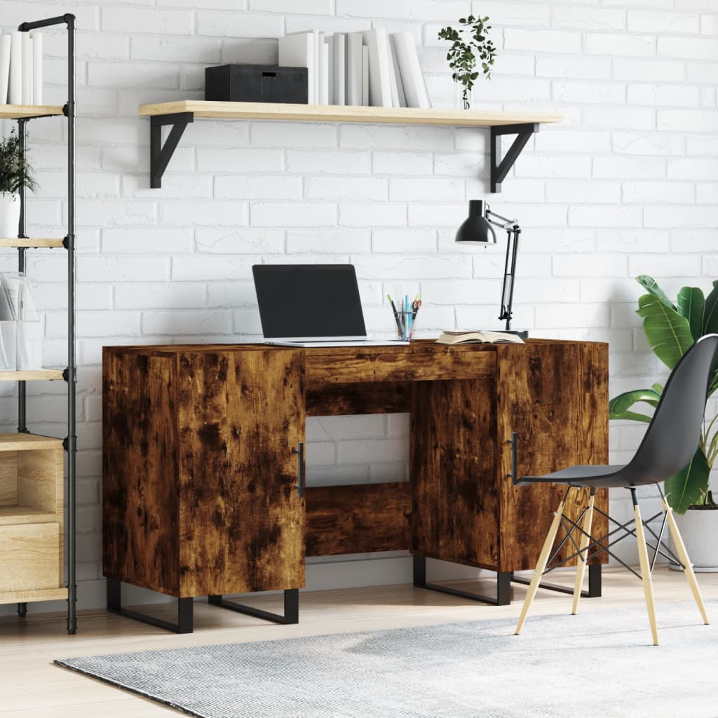 vidaXL Desk Smoked Oak 140x50x75 cm Engineered Wood