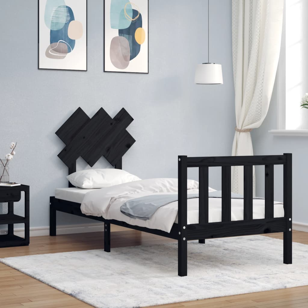 vidaXL Bed Frame without Mattress Black Small Single Solid Wood Pine