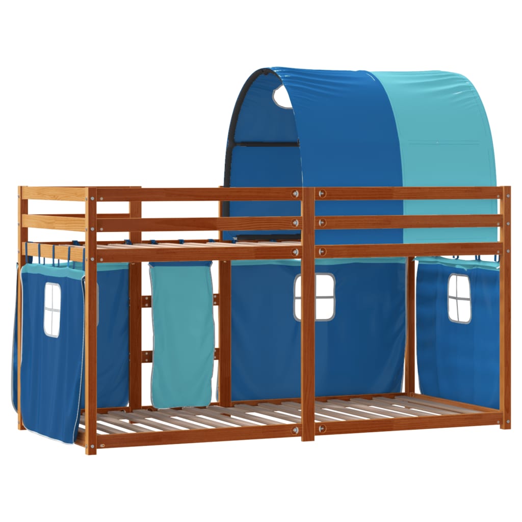 vidaXL Bunk Bed with Curtains Blue 80x200 cm Solid Wood Pine