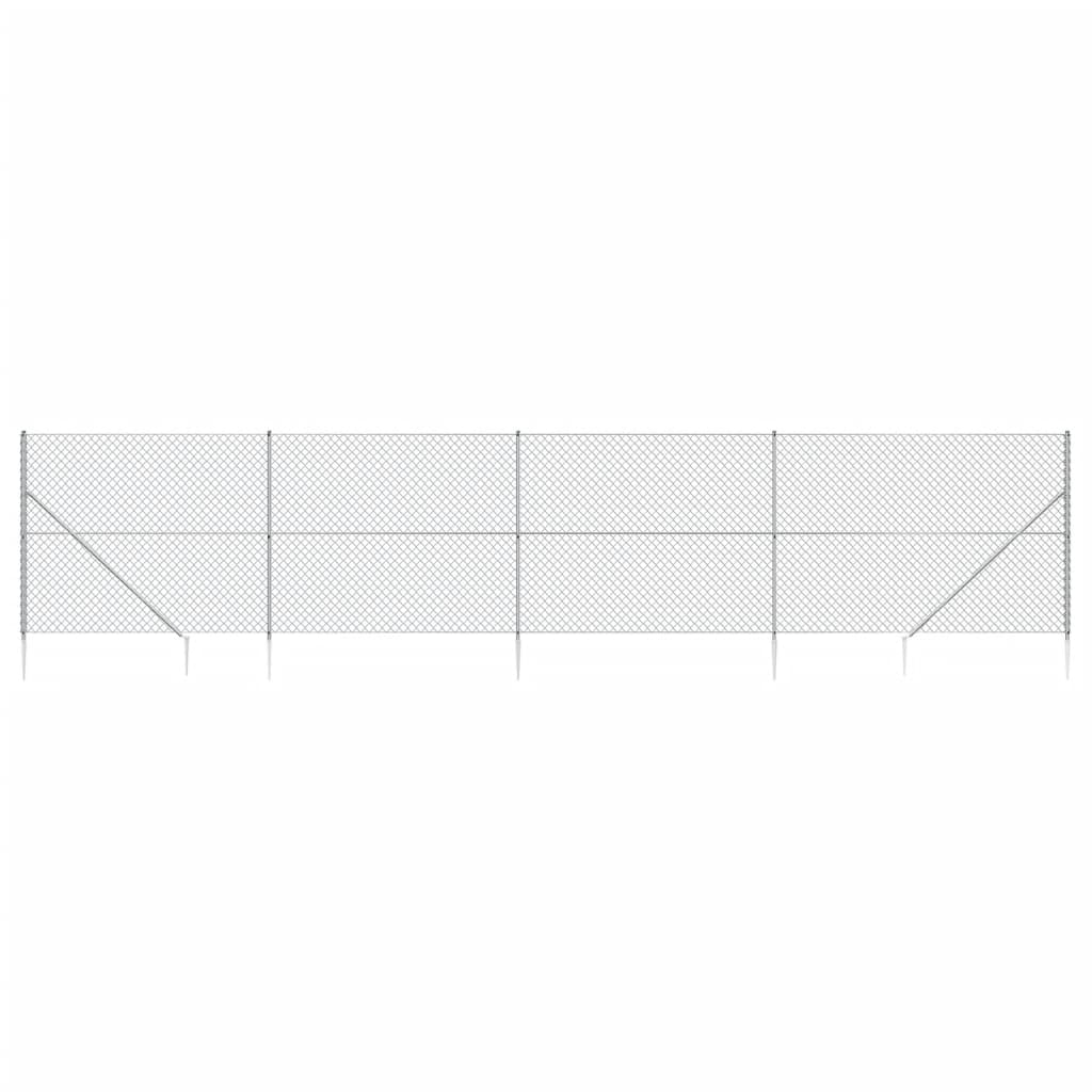 vidaXL Chain Link Fence with Spike Anchors Silver 1.6x10 m