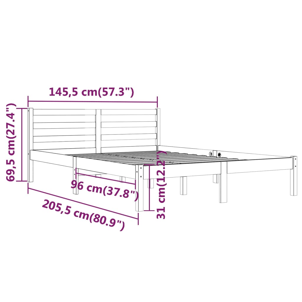 vidaXL Bed Frame without Mattress Solid Wood Pine 140x200 cm Honey Brown