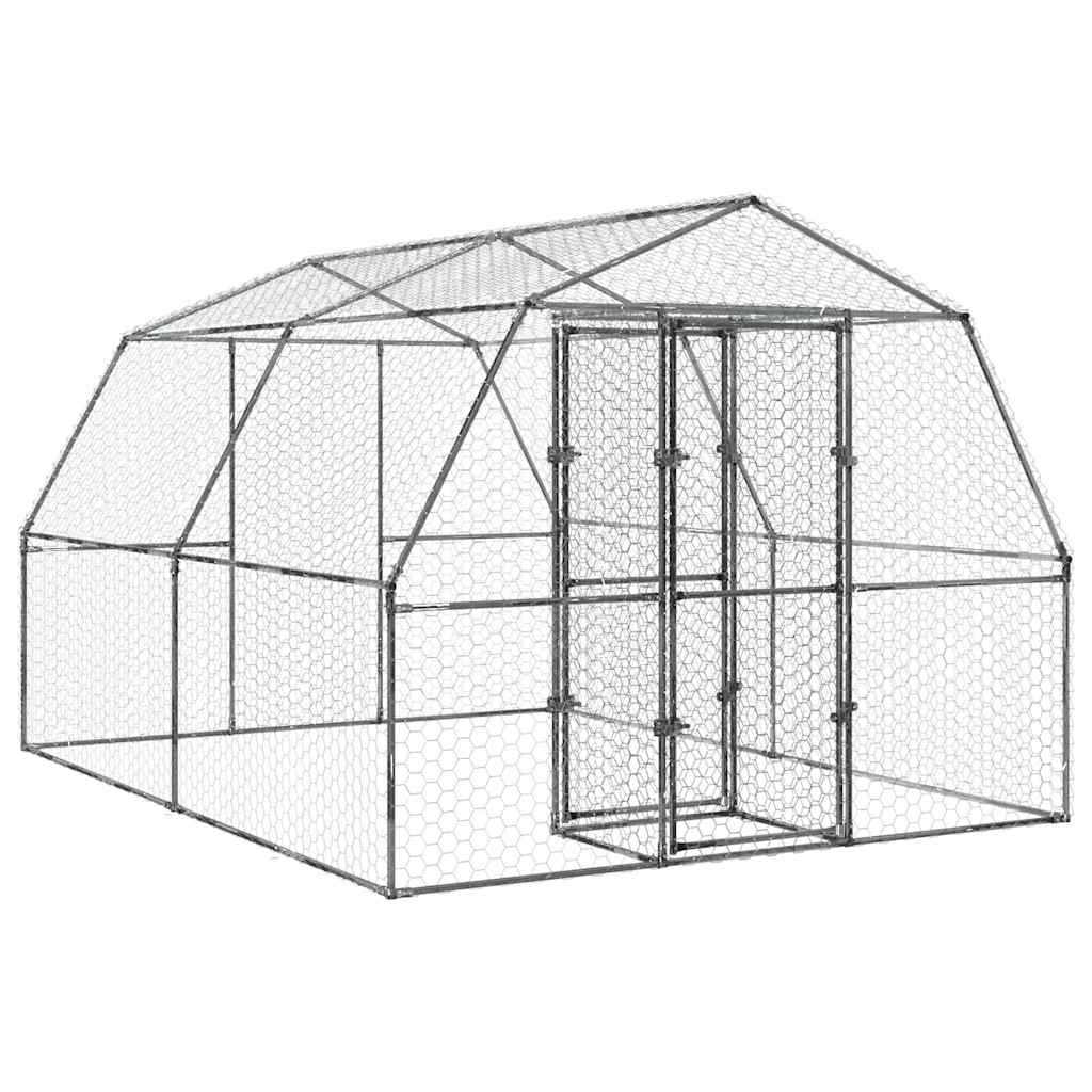 vidaXL Bird Cage with Roof and Door Silver Galvanised Steel