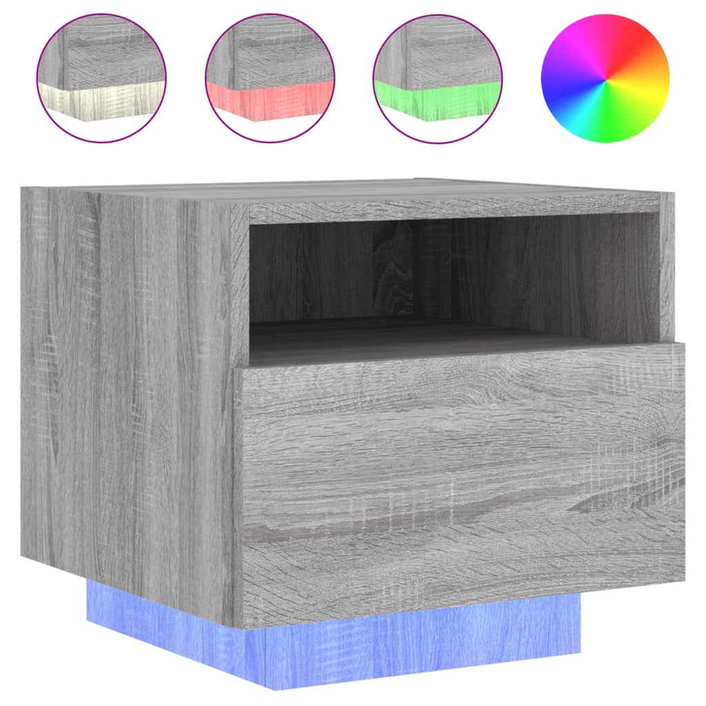 vidaXL Bedside Cabinets with LED Lights 2 pcs Grey Sonoma 40x39x37 cm