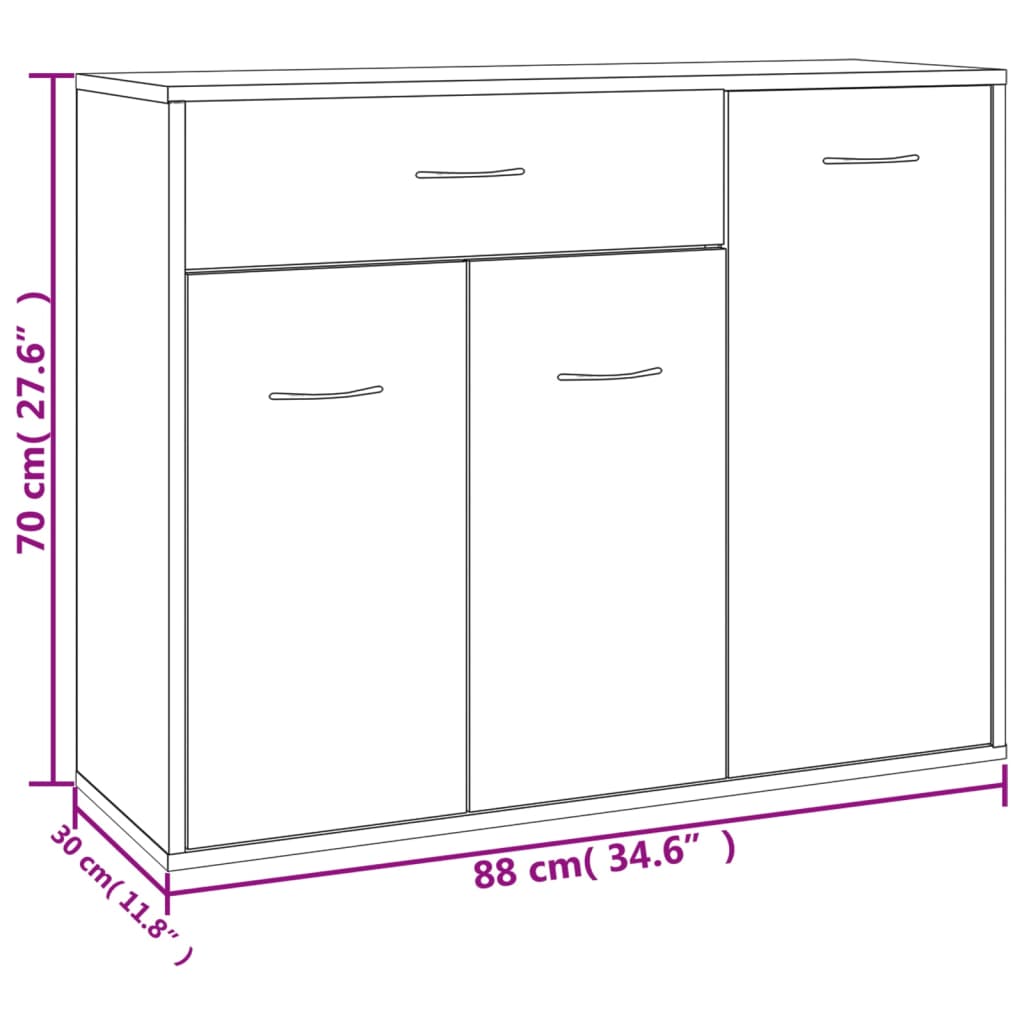 vidaXL Sideboard Concrete Grey 88x30x70 cm Engineered Wood