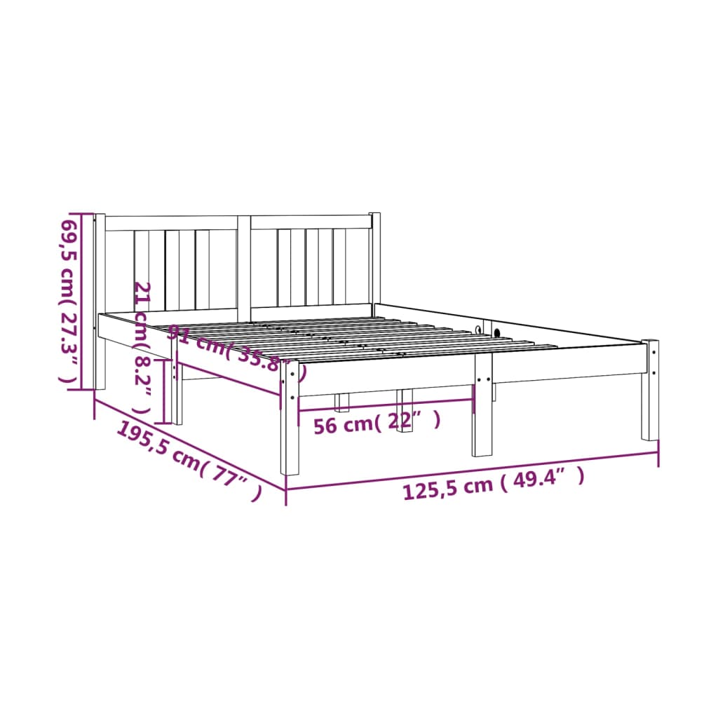 vidaXL Bed Frame without Mattress Solid Wood 120x190 cm Small Double