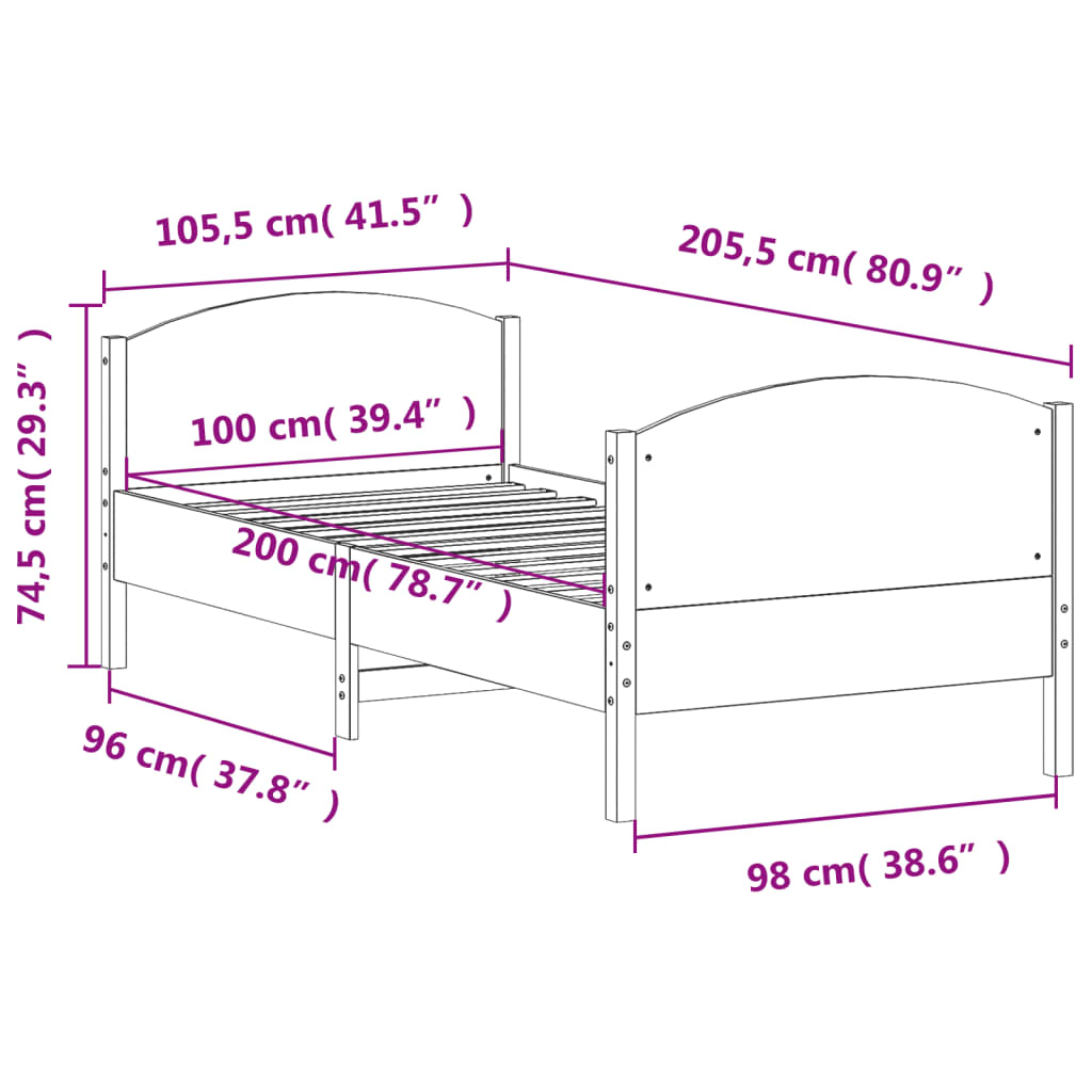 vidaXL Bed Frame without Mattress 100x200 cm Solid Wood Pine