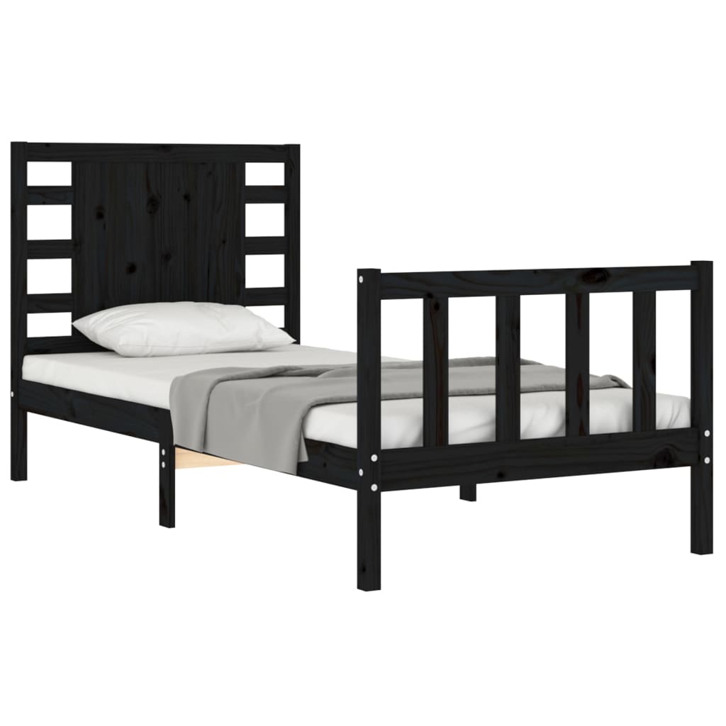 vidaXL Bed Frame without Mattress Black Small Single Solid Wood Pine