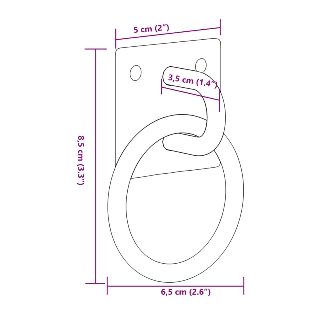 vidaXL Hitching Rings with Plates 3 pcs Silver Steel