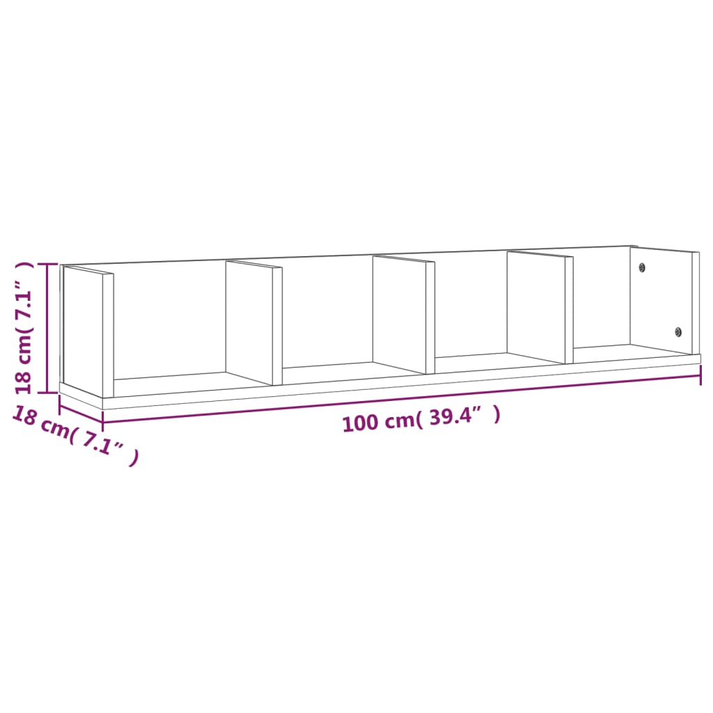 vidaXL CD Wall Shelf Brown Oak 100x18x18 cm Engineered Wood