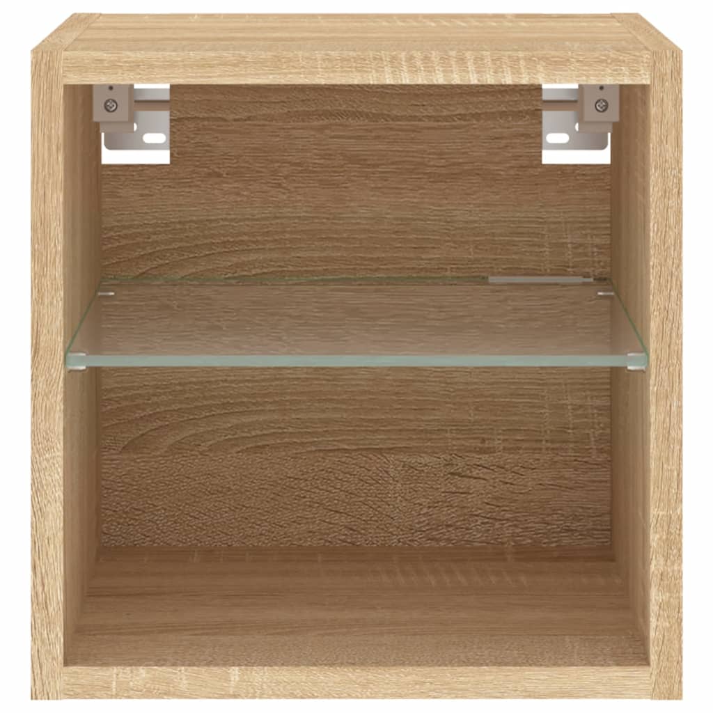 vidaXL TV Wall Cabinet with LED Lights Sonoma Oak 30x28.5x30 cm