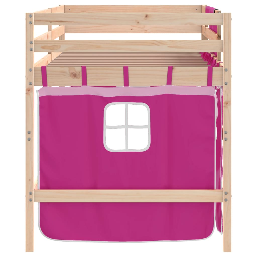 vidaXL Kids' Loft Bed with Curtains without Mattress Pink 90x200 cm