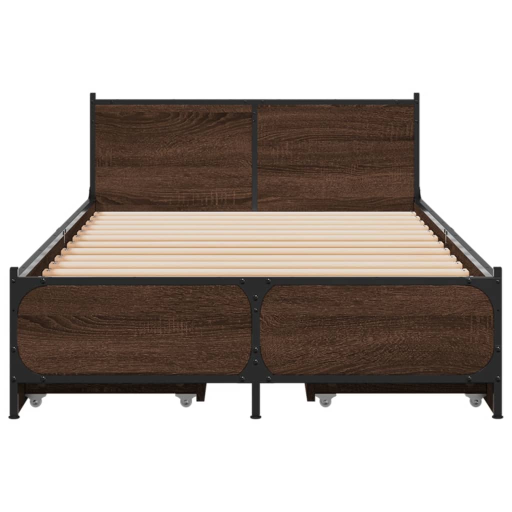 vidaXL Bed Frame with Drawers without Mattress Brown Oak 90x190 cm Single