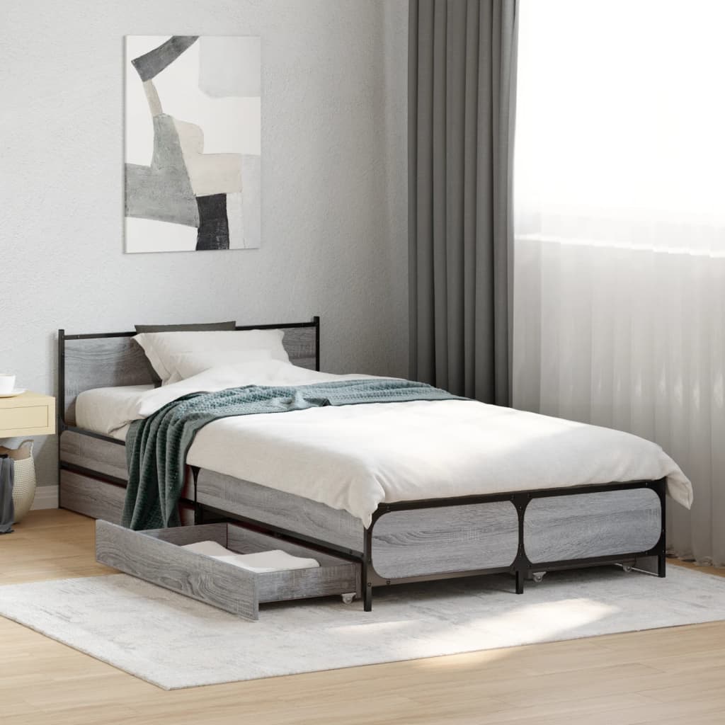 vidaXL Bed Frame with Drawers without Mattress Grey Sonoma 90x190 cm Single