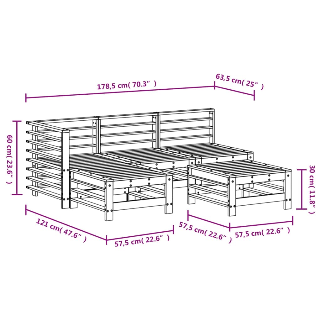 vidaXL 5 Piece Garden Lounge Set Grey Solid Wood Pine