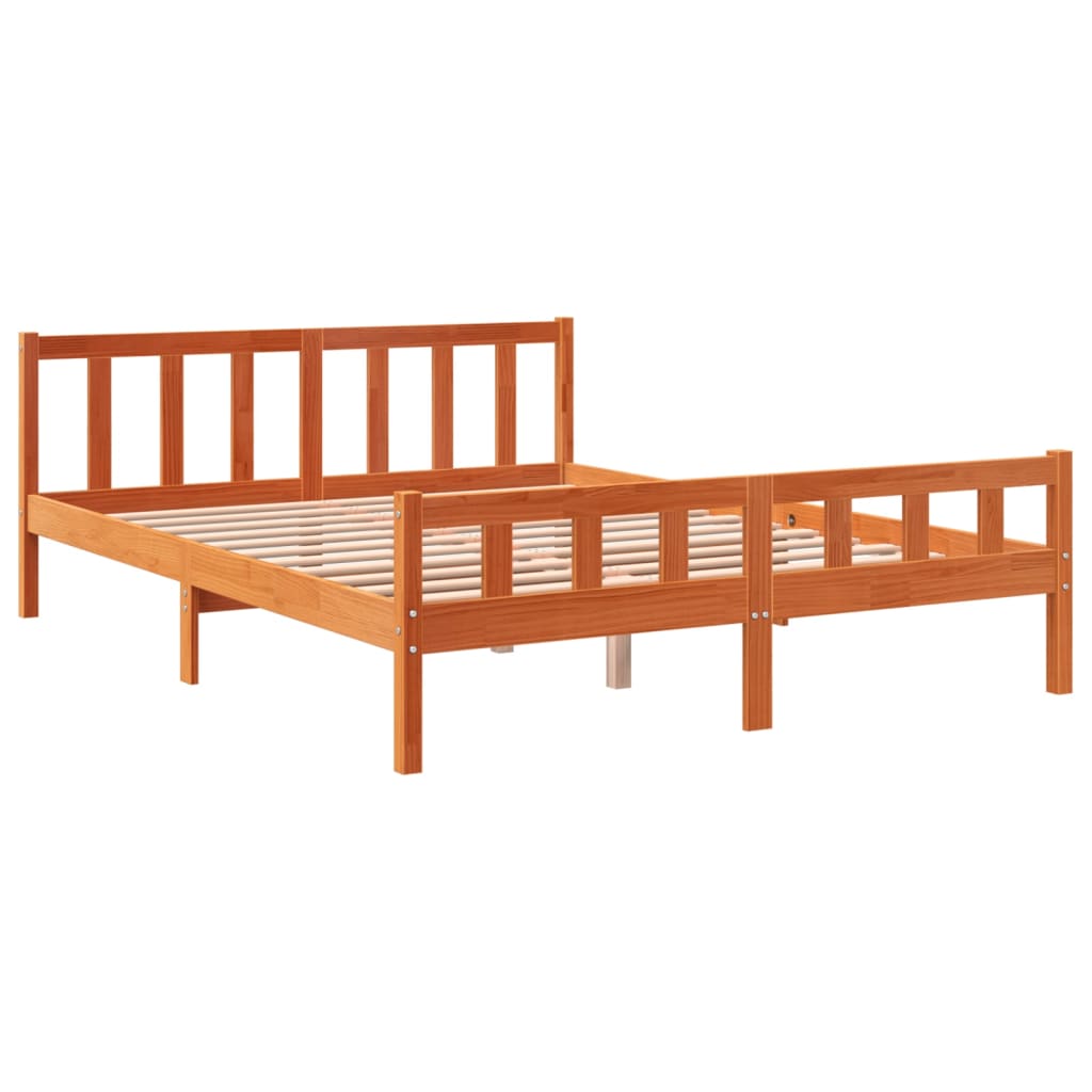 vidaXL Bed Frame without Mattress Wax Brown 150x200 cm King Size Solid Wood Pine