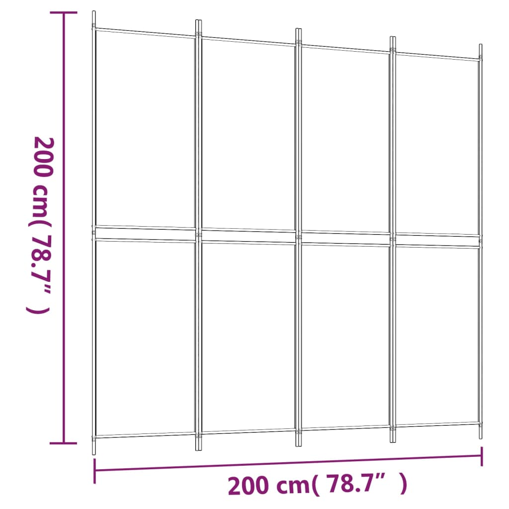 vidaXL 4-Panel Room Divider White 200x200 cm Fabric