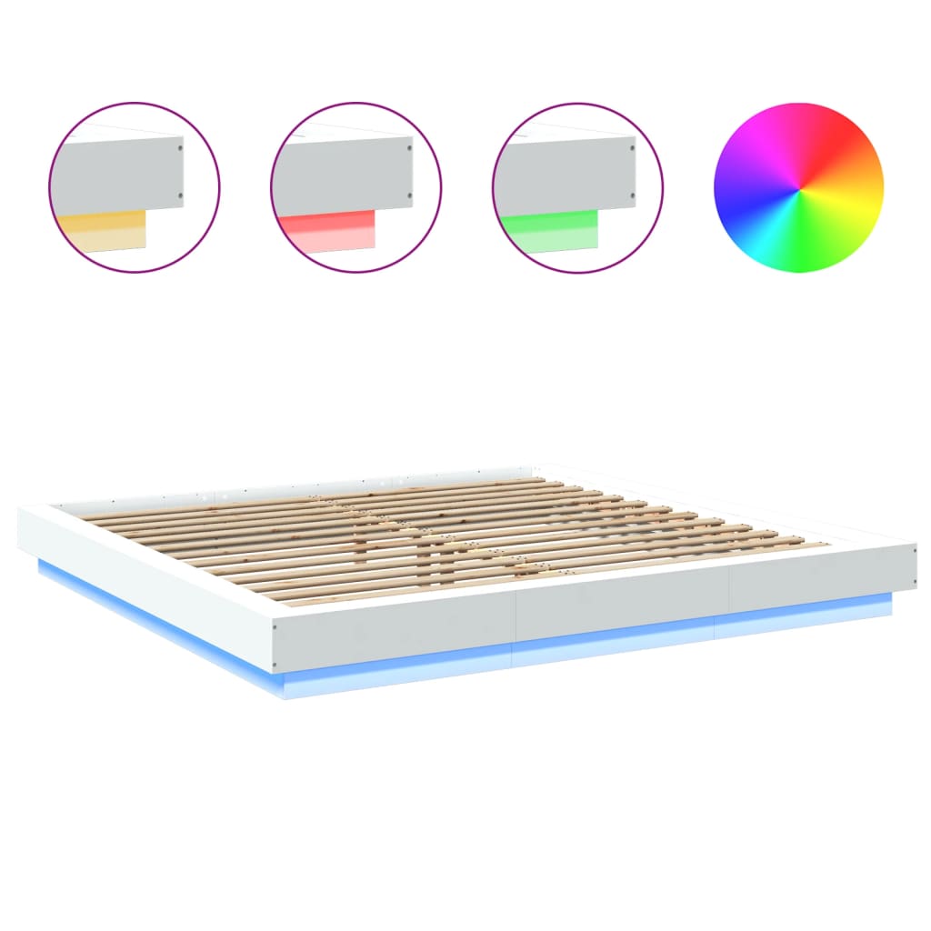 vidaXL Bed Frame with LED Lights without Mattress White 200x200 cm