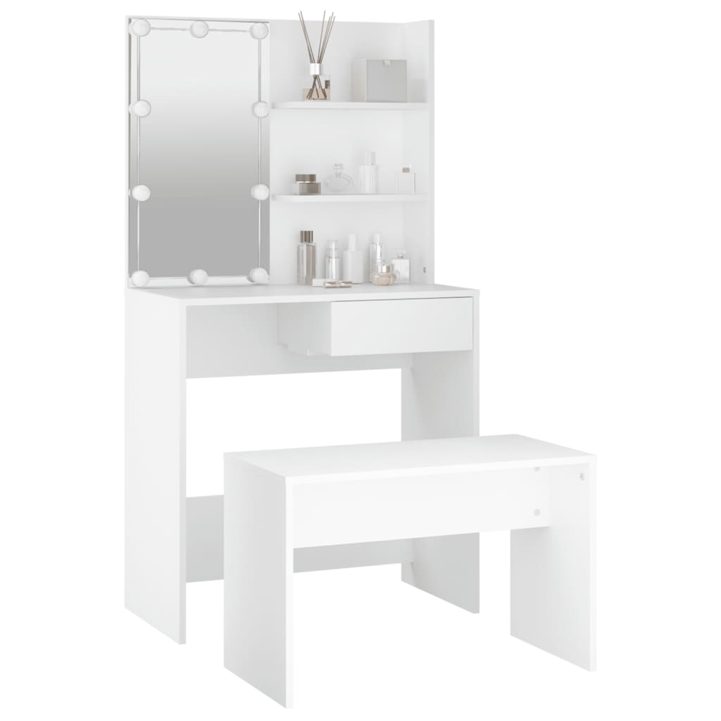 vidaXL Dressing Table Set with LED White Engineered Wood