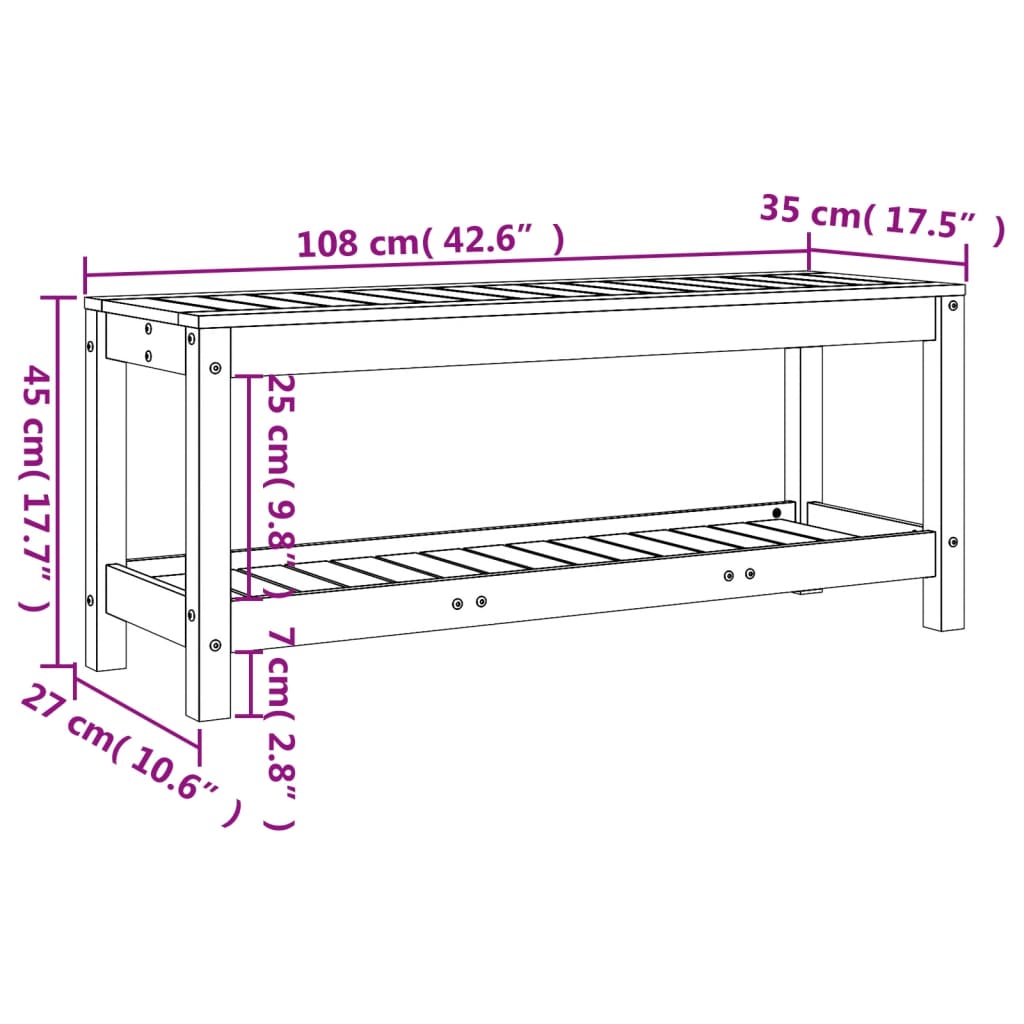 vidaXL Garden Bench White 108x35x45 cm Solid Wood Pine