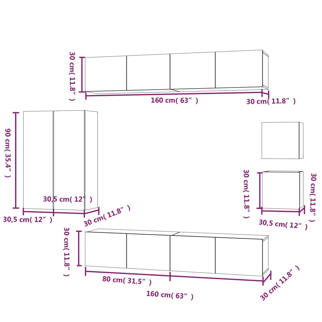 vidaXL 8 Piece TV Cabinet Set High Gloss White Engineered Wood