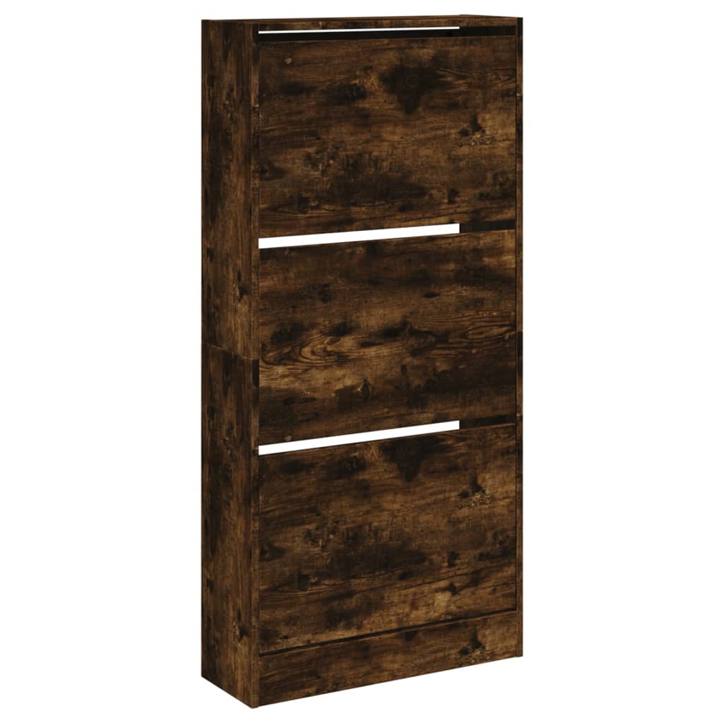 vidaXL Shoe Cabinet Smoked Oak 60x21x125.5 cm Engineered Wood