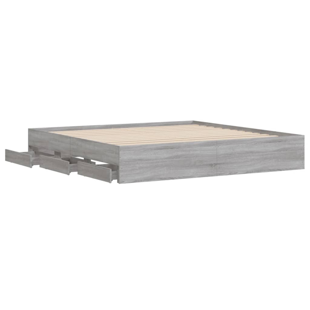 vidaXL Bed Frame with Drawers without Mattress Grey Sonoma 200x200 cm