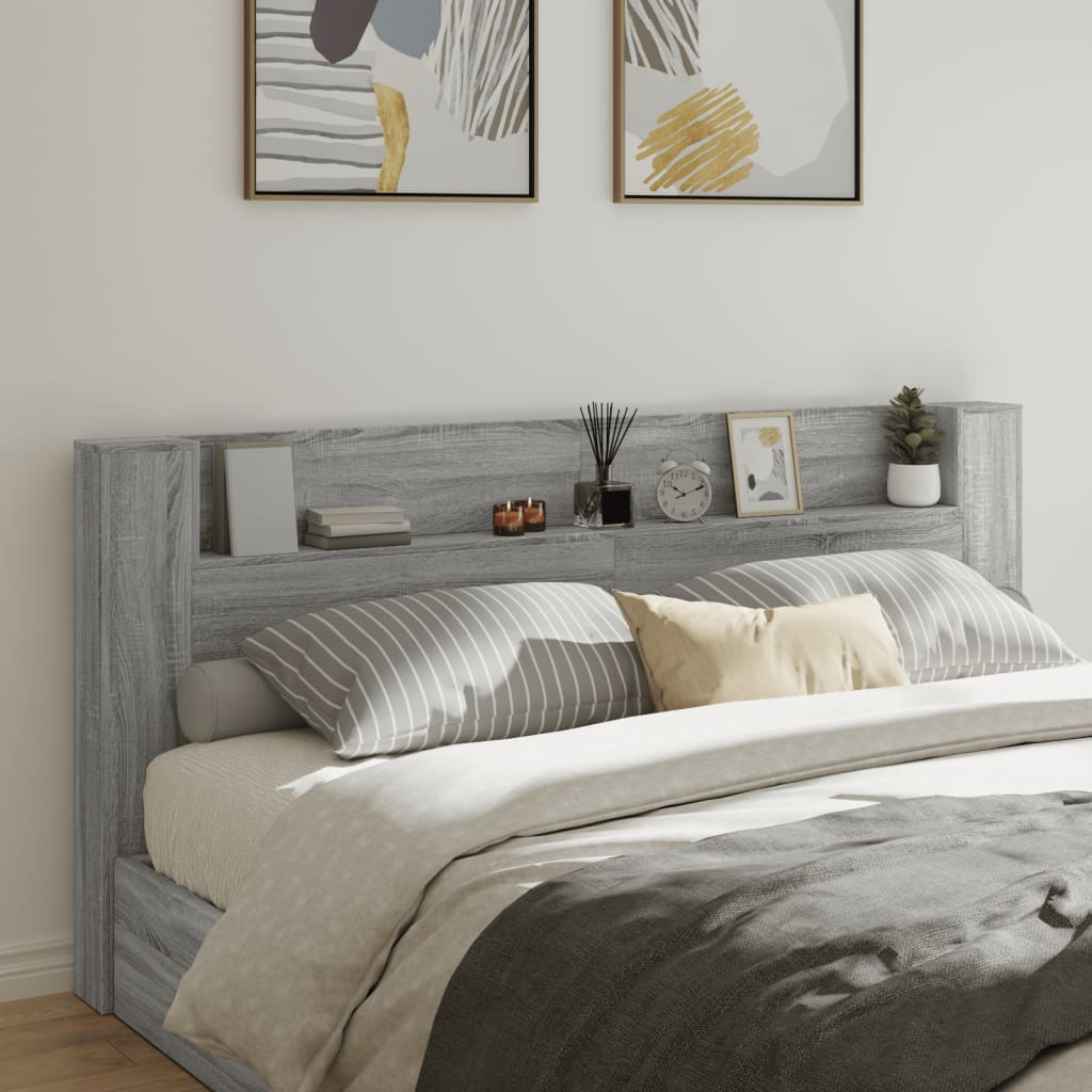 vidaXL Headboard Cabinet with LED Grey Sonoma 220x16.5x103.5 cm