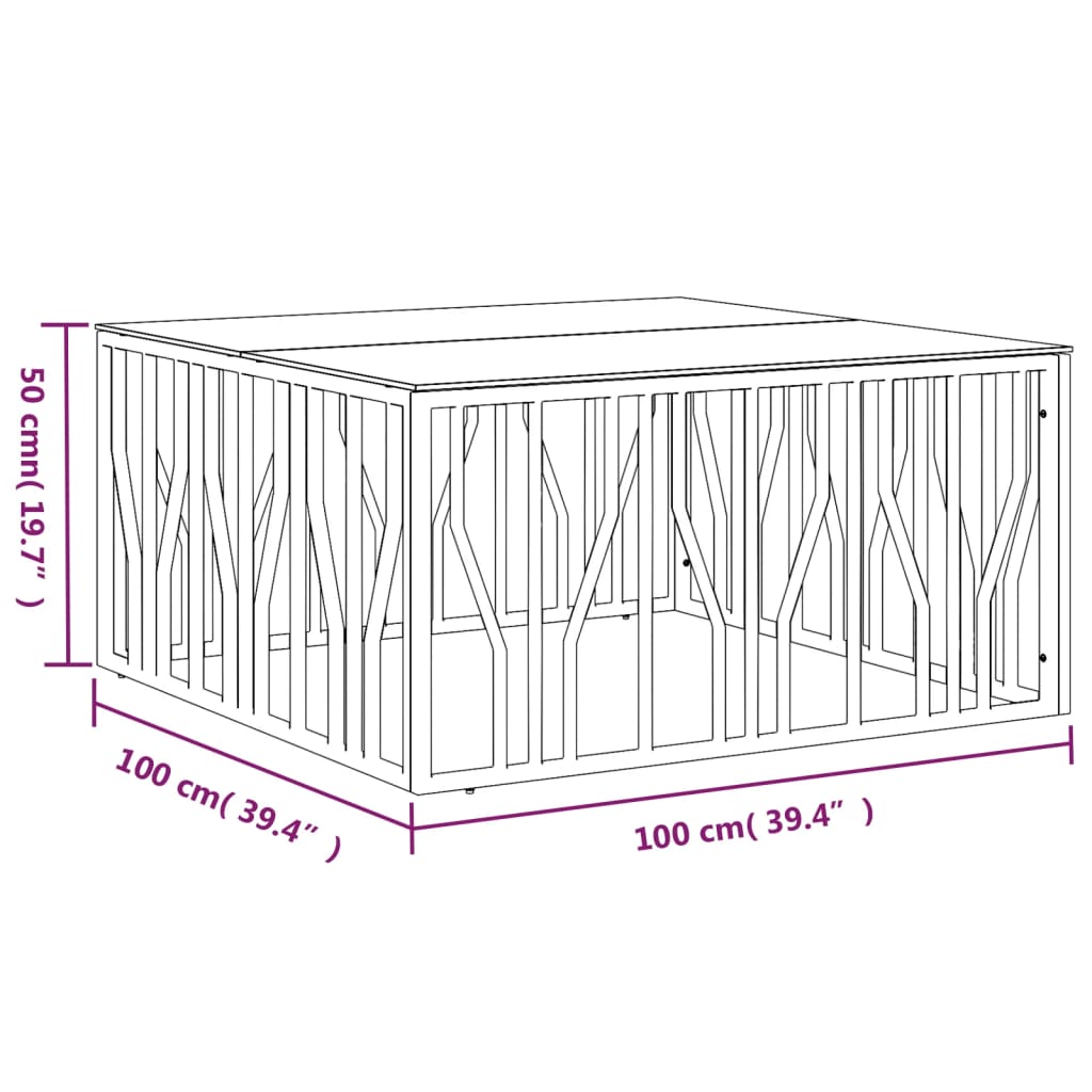 vidaXL Coffee Table 100x100x50 cm Stainless Steel and Glass