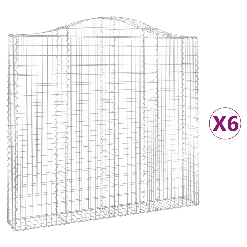 vidaXL Arched Gabion Baskets 6 pcs 200x30x180/200 cm Galvanised Iron