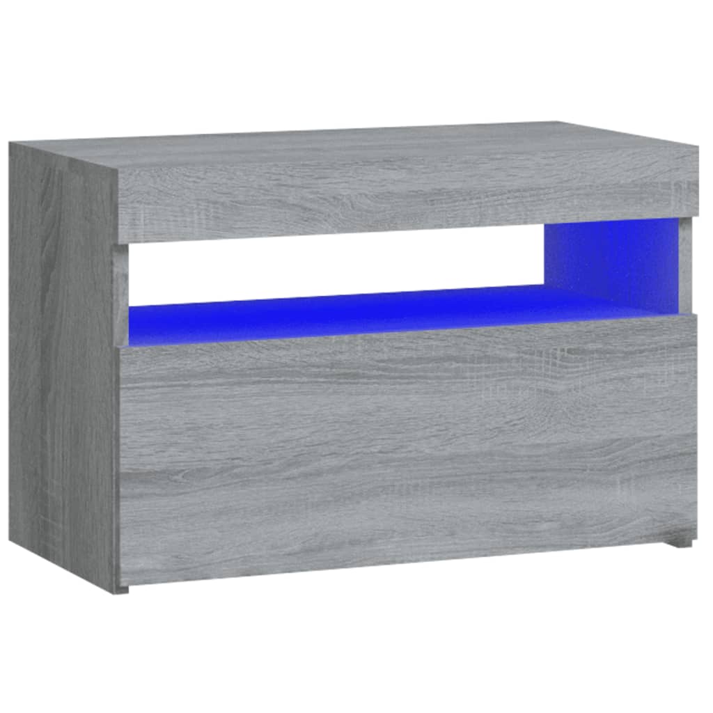 vidaXL Bedside Cabinet with LED Lights Grey Sonoma 60x35x40 cm