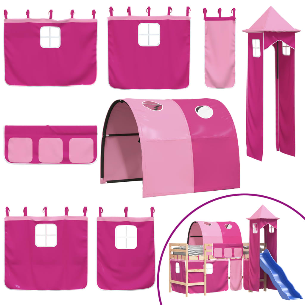 vidaXL Kids' Loft Bed with Tower without Mattress Pink 90x190 cm Single