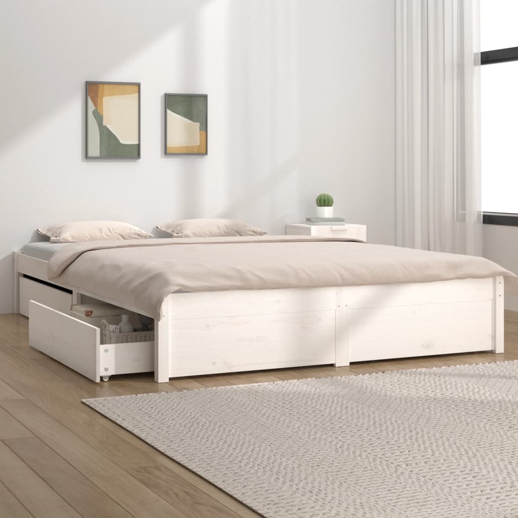 vidaXL Bed Frame without Mattress with Drawers White Double