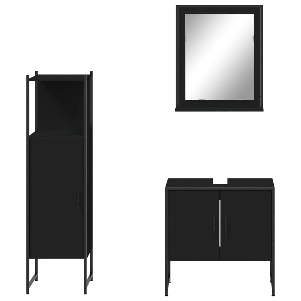 vidaXL 3 Piece Bathroom Cabinet Set Black Engineered Wood