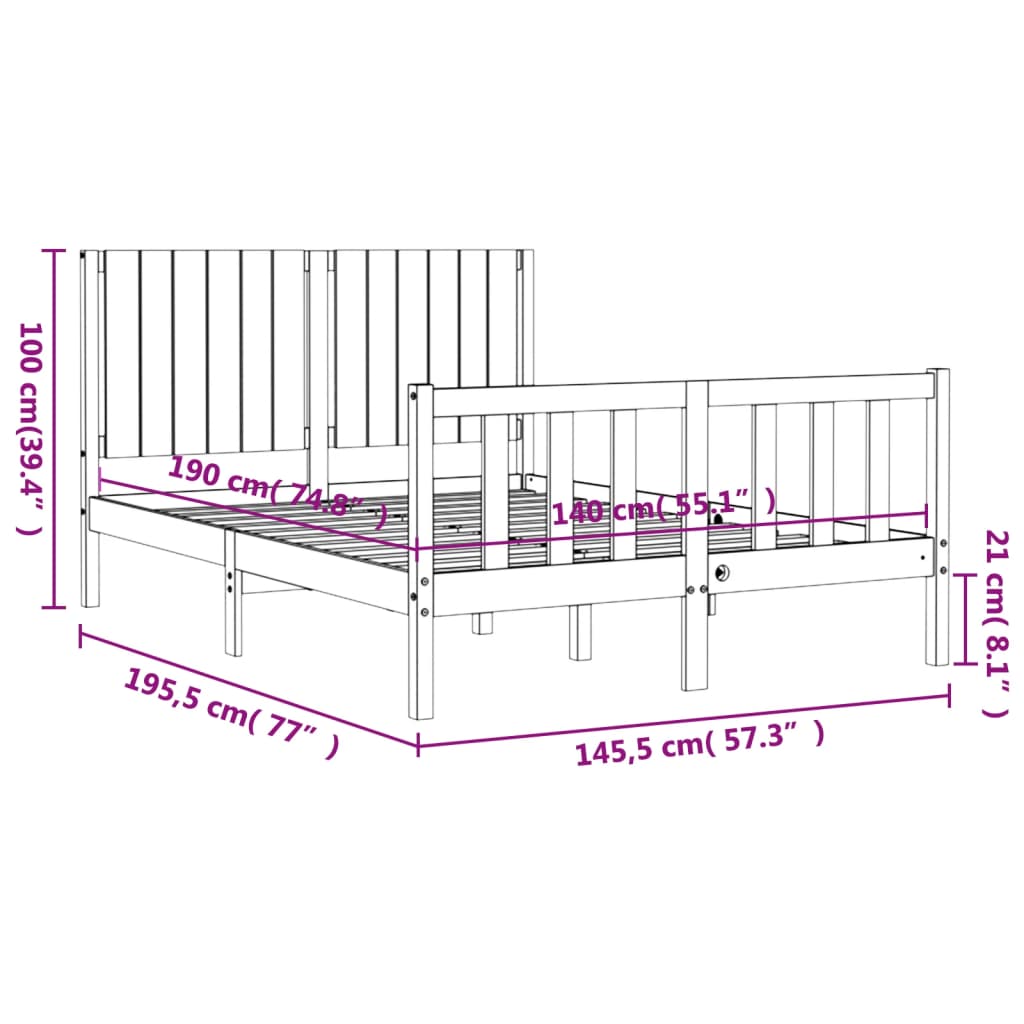 vidaXL Bed Frame without Mattress 140x190 cm Solid Wood Pine