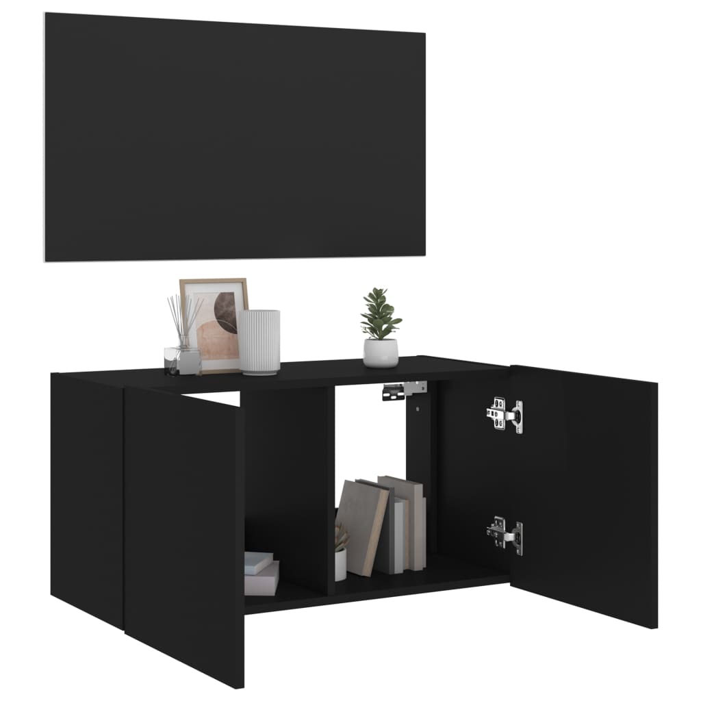 vidaXL TV Wall Cabinet with LED Lights Black 80x35x41 cm