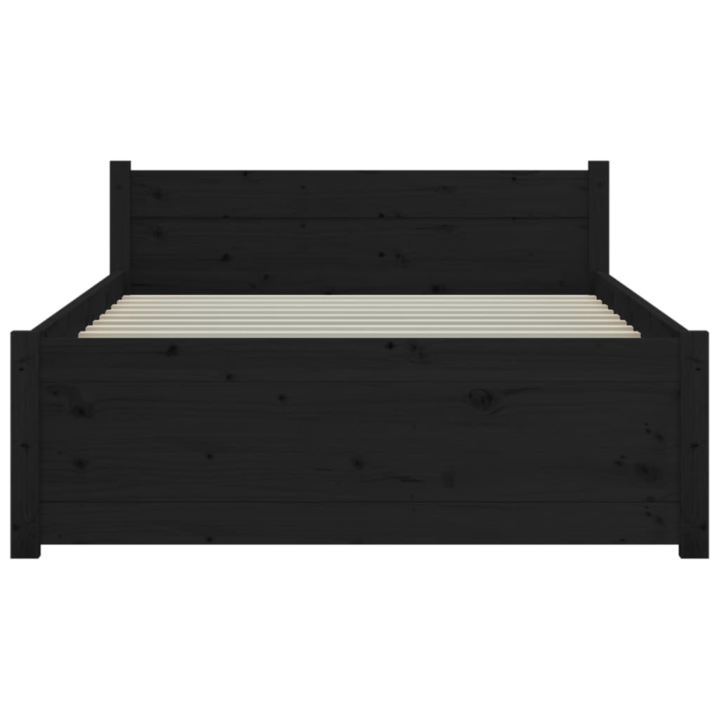 vidaXL Bed Frame without Mattress Black Solid Wood 75x190 cm Small Single