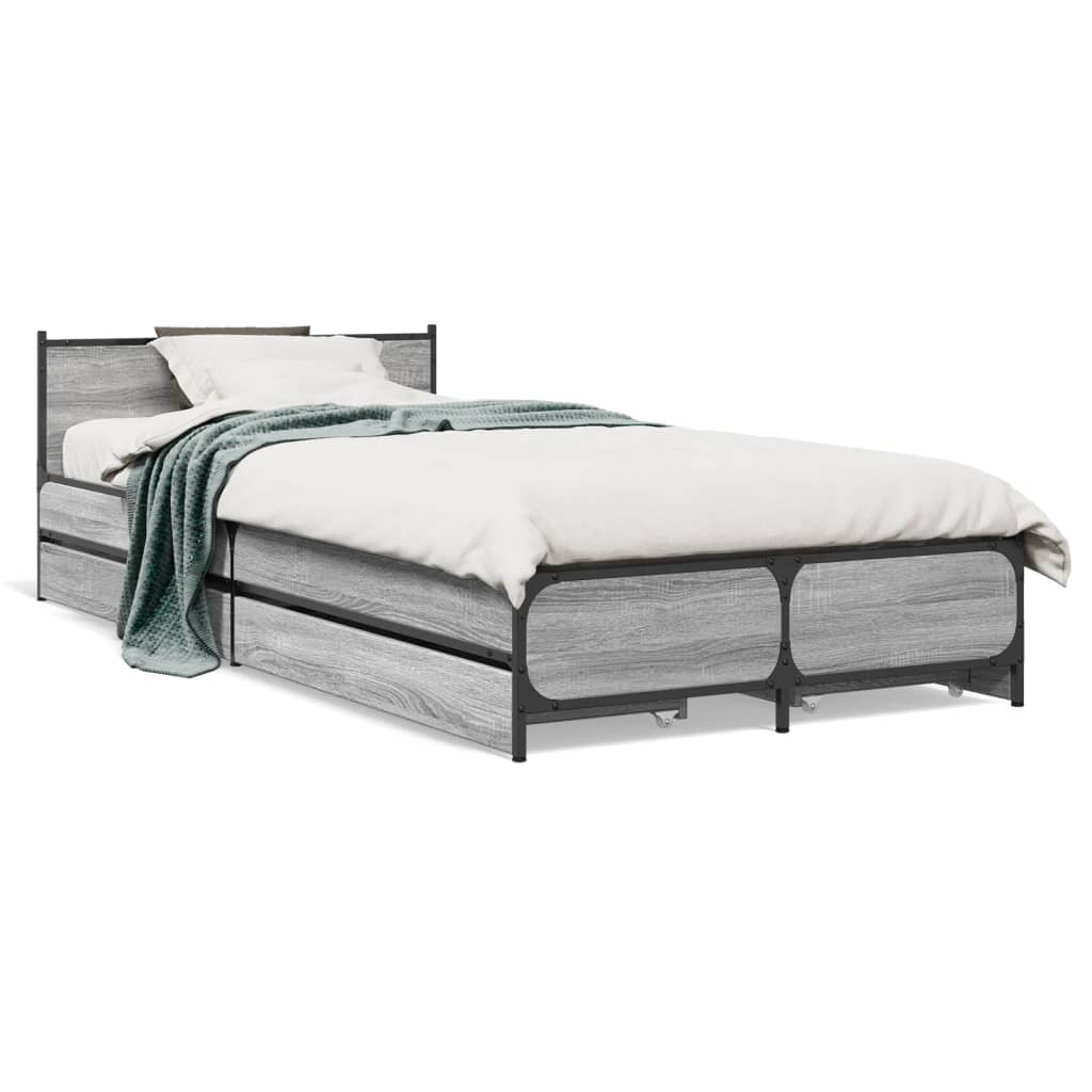 vidaXL Bed Frame with Drawers without Mattress Grey Sonoma 90x200 cm