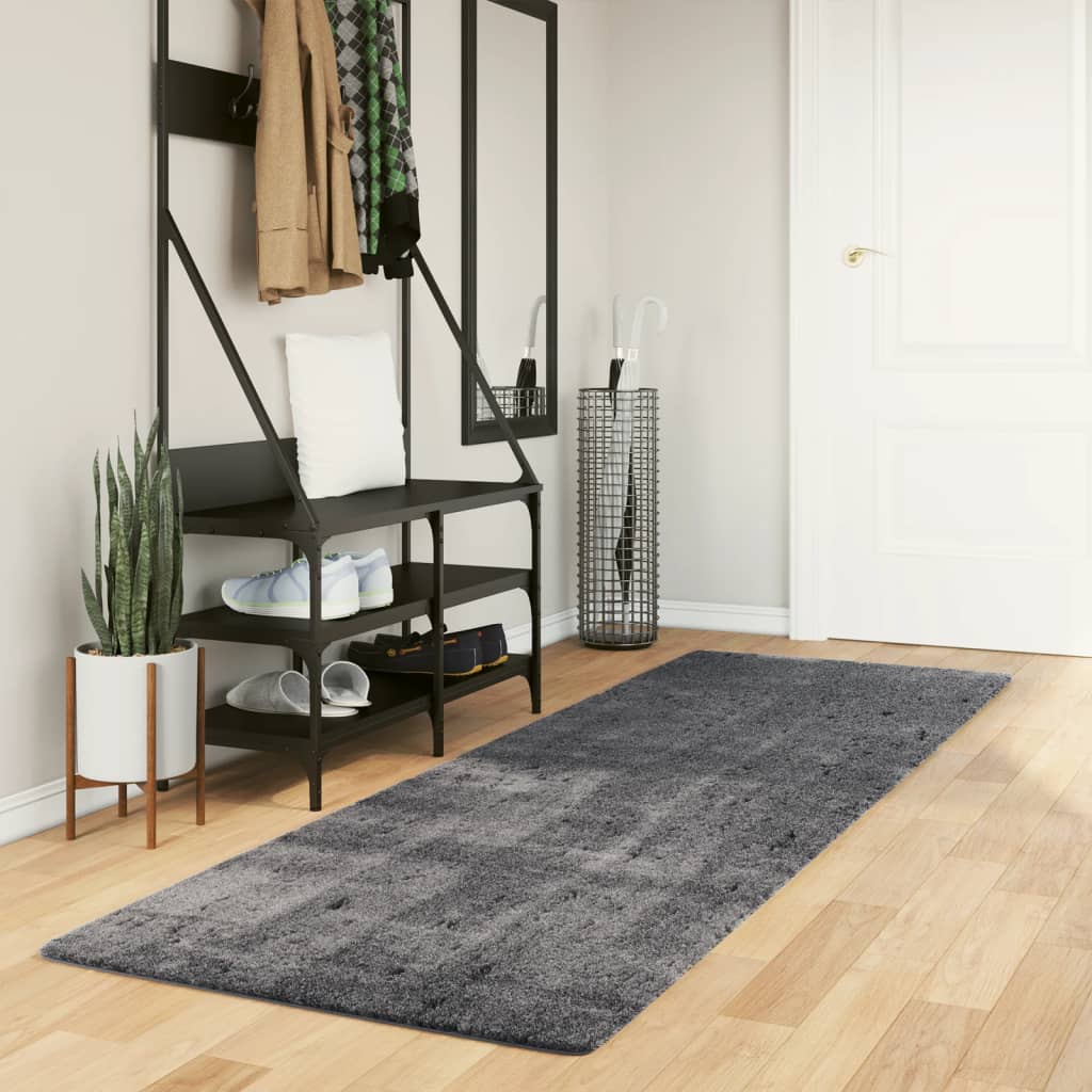 vidaXL Rug HUARTE Short Pile Soft and Washable Anthracite 80x250 cm