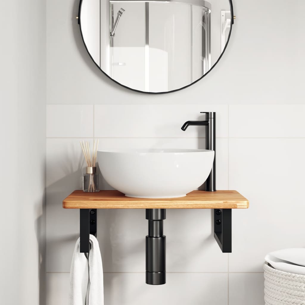 vidaXL Basin Shelf Wall Mounted Steel and Solid Wood Oak