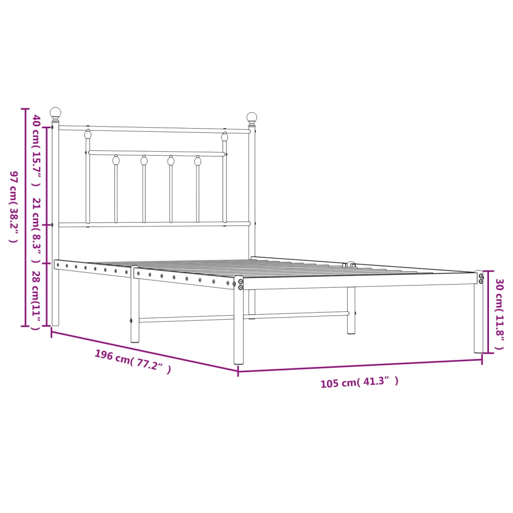 vidaXL Metal Bed Frame without Mattress with Headboard Black 100x190 cm