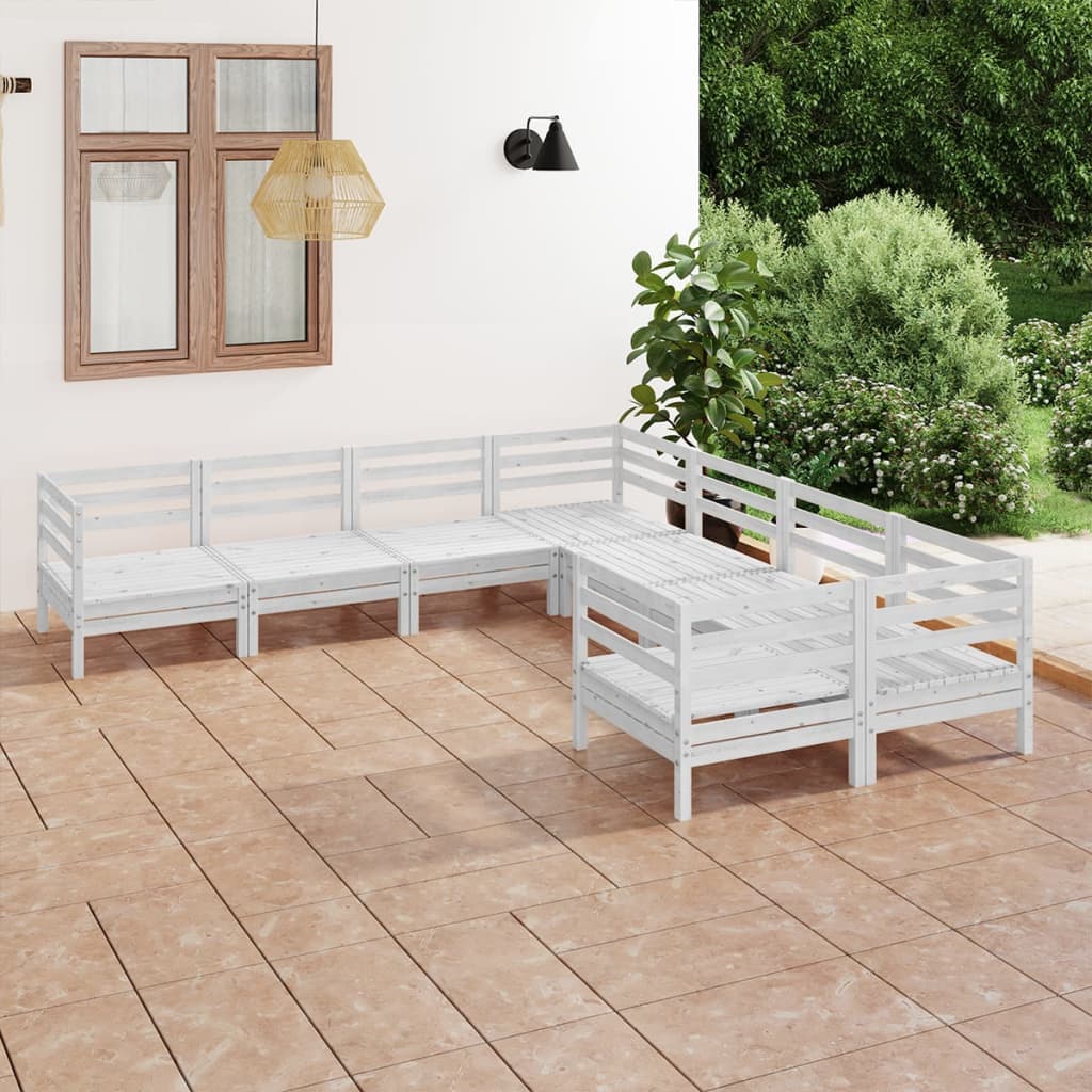 vidaXL 8 Piece Garden Lounge Set Solid Wood Pine White